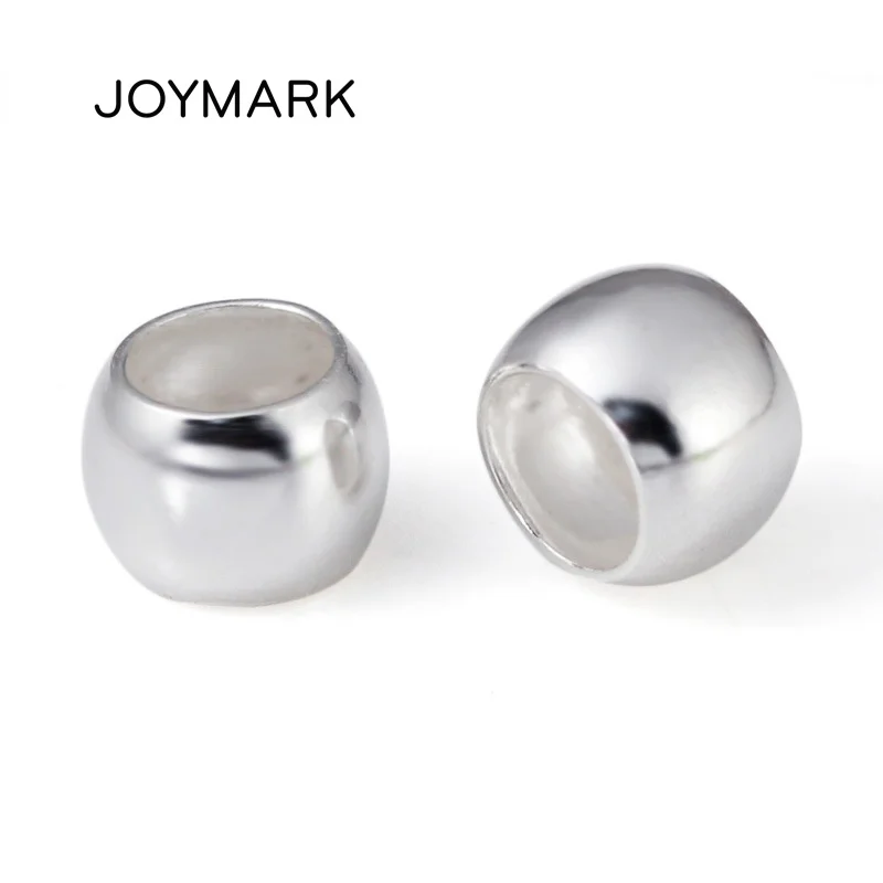 JOYMARK 4mm Big Hole Smooth Round 925 Sterling Silver Spacer Beads DIY Jewelry Findings Accessories 50pcs/lot SB-SM105