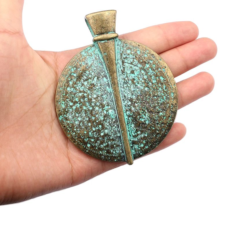 1PCS Large Metal Verdigris Patina Boho Round Medallion Charms Pendant for Necklace Jewelry Findings 84x67mm