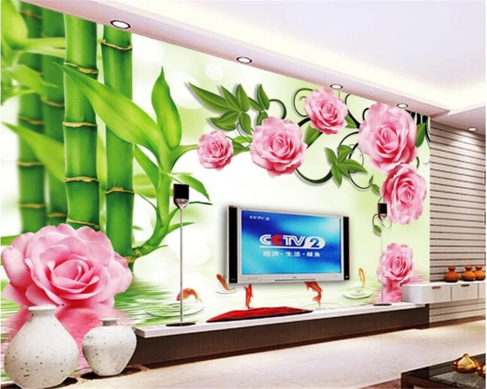 beibehang Senior Decorative Paintings Wallpaper Individual Bamboo Rose Reflections TV Background Walls wallpaper for walls 3 d