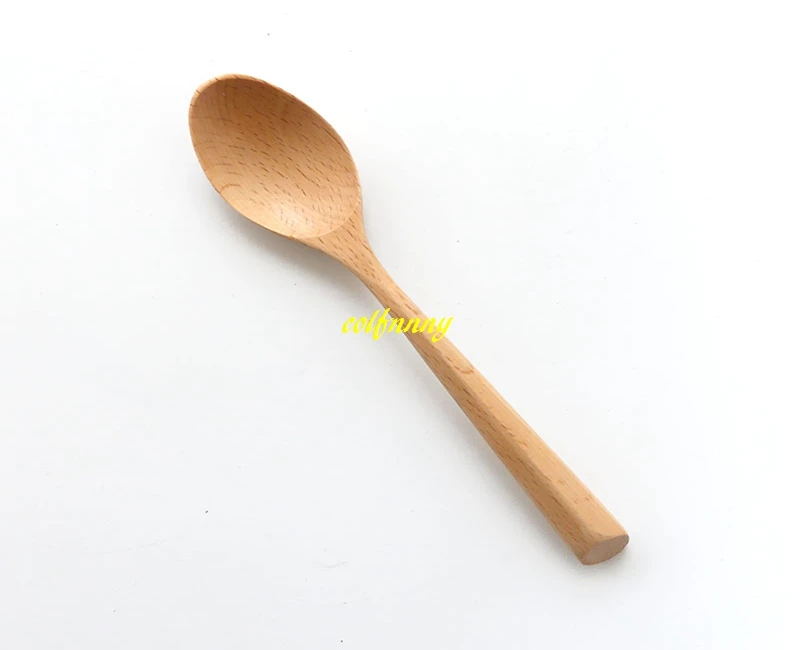 100pcs/lot 19cm Natural color Trigonometric handle Wooden Spoon Fork Teaspoon Condiment Utensil Coffee Spoon Forks