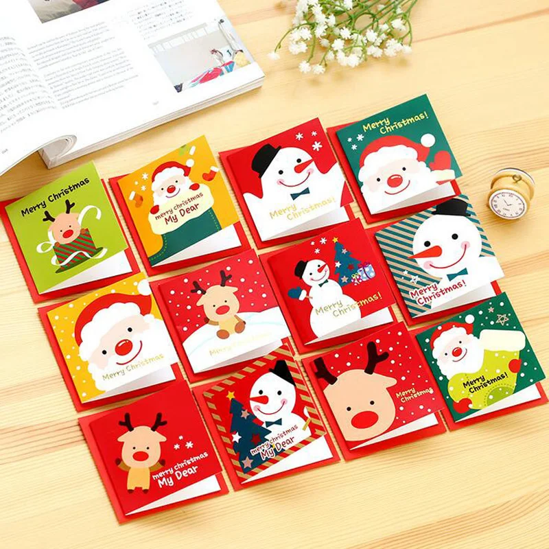 5PCS Merry Christmas Santa Claus Paper Postcard Decoupage Post Greeting Card Message Gift Cards