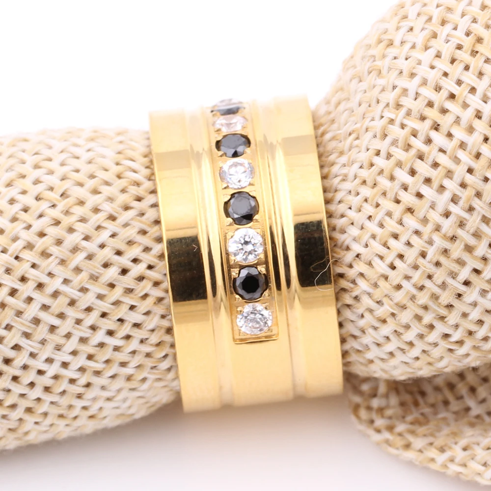 Hurtownia dwukolorowych pierścionków ze stali nierdzewnej 316L CZ Zircon Channel Setting Ring dla kobiet prezent urodzinowy — zdjęcie 6