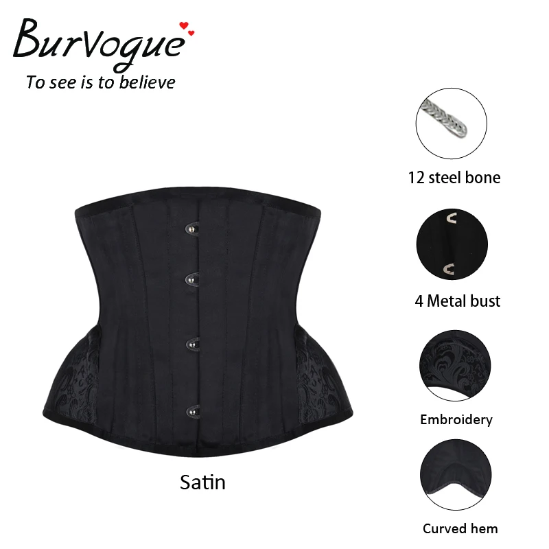 Burvogue Gothic Embroidery Waist Trainer Short Torso Corset 12 Steel Bones Women\'s Slimming Binder and Shaper Underbust Corsets