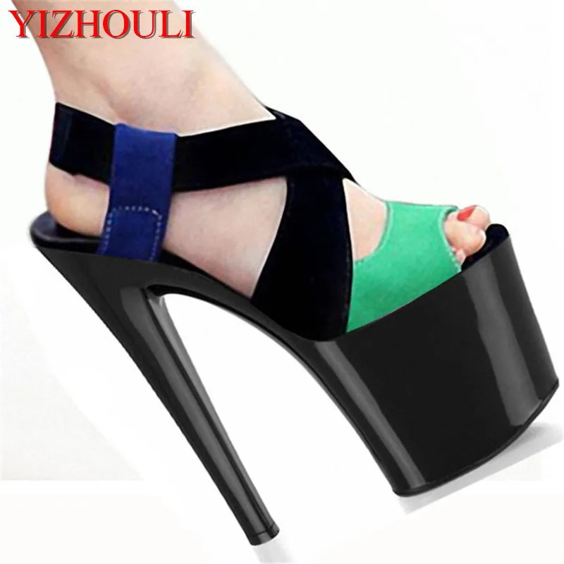 

8 inch women Dancing High Heel Sandals party wedding shoes 20cm color block shoes sexy Dance Shoes