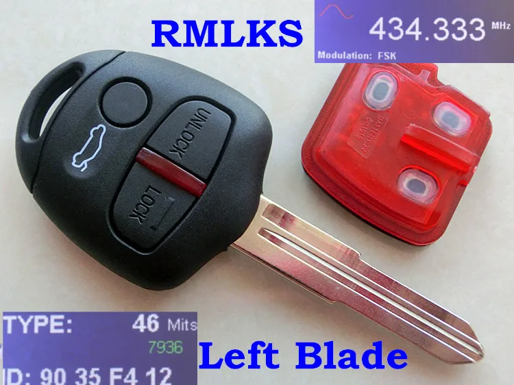 RMLKS Remote Key Fob 3 Buttons Fit For Mitsubishi Lancer EX Remote key 433mhz LCK ID46 4D61 Chip MIT11R MIT8 Blade