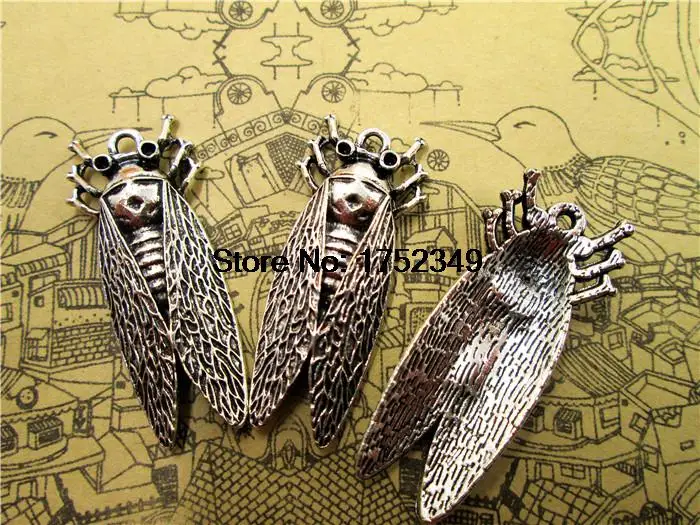 8pcs--Cicadas Insect Charms, Antique Tibetan Silver Cicadas Insect Charm Pendants, Bug Charms 16x37mm