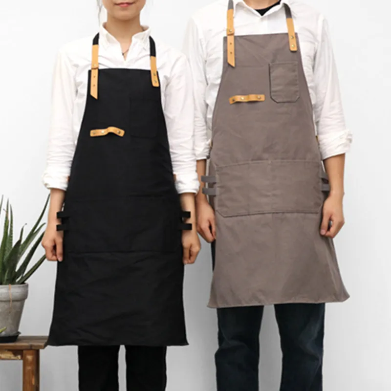 Long Gray Khaki Cotton Linen Apron Barista Cafe Pastry Chef Bistro Uniform Waitstaff Painter Baker Florist Florist Work Wear B25