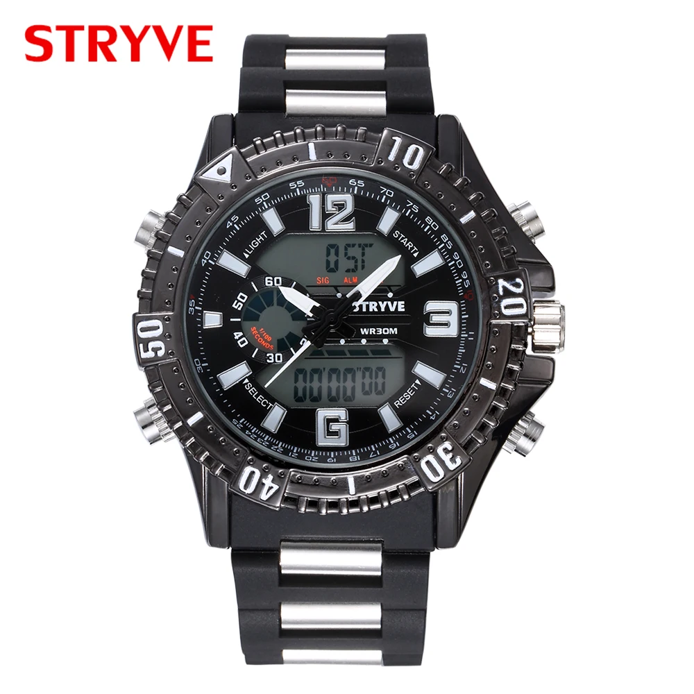 Stryve S8004 Man Military Watches Large Dial Waterproof Dual Display Quartz Digital Clock Men Luxury Sports Watch Reloj Hombre