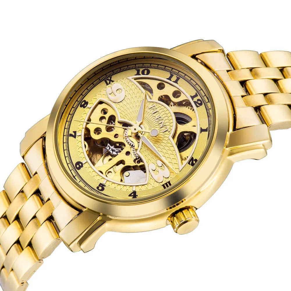 

Men Golden Stainless Steel Band Automatic Watches Fashion Self Winding Analog Wrist Watch