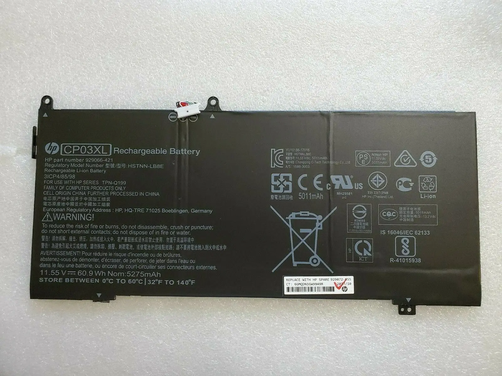 New genuine Battery for HP Spectre 13-ae CP03XL CP03060XL CPO3XL HSTNN-LB8E 929066-421 929072-855 TPN-Q199 11.55V 60.9WH