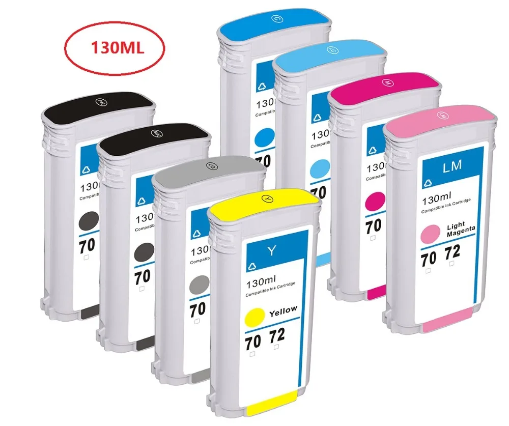 INK WAY 8 PCS 130ml ink cartridge for HP70 for Designjet Z2100 Z3100 Z3200 Z5200 Z5400 etc.