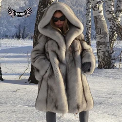 BFFUR Capped Real Fox Fur Coat para Mulheres, Jaqueta de Pele Natural, Couro Genuíno, Roupas da Moda, Pelt completa, Inverno, Nova Chegada