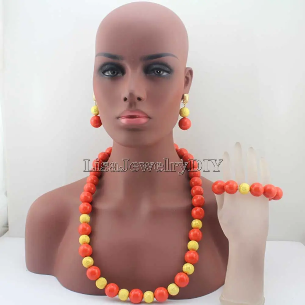 

Splendid African Orange Beads Jewelry Sets Nigerian Wedding African Coral Beads Jewelry Sett Free Shipping HD7984