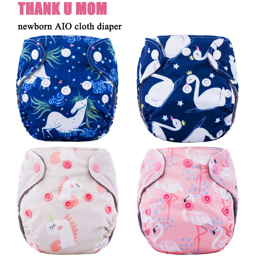 

Thank U Mom Newborn Diapers Tiny AIO Cloth Diaper Bamboo Charcoal Lining Double Gussets Waterproof PUL Outer Fit 2-5KG Baby