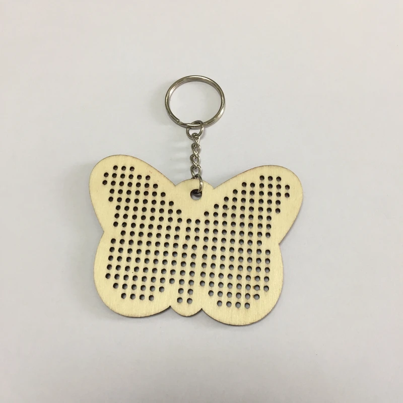 20pcs  laser cut wood animals butterfly shape Porous wood blank stitching on wood cross stitch wood keychain