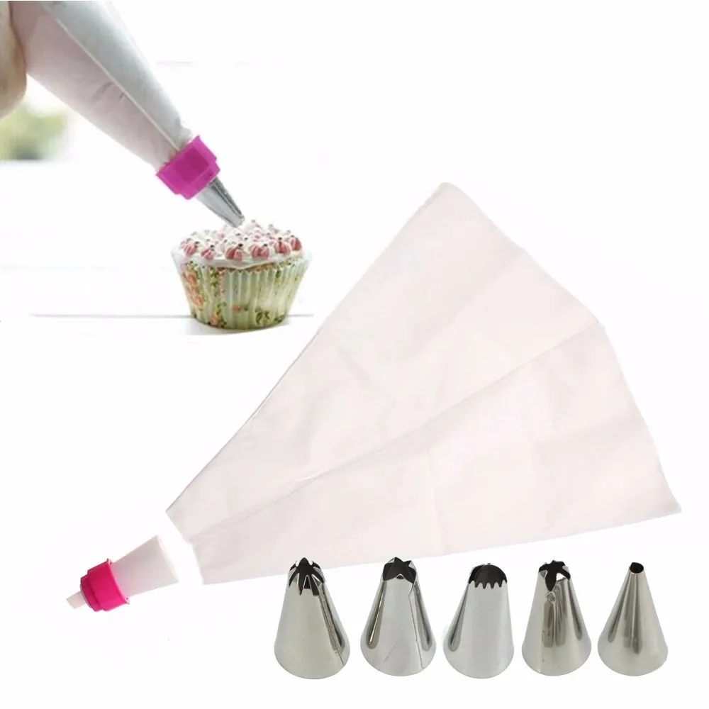 5Pcs/Set Russian Double Two Color Cake Dessert Decorators Icing Piping Bag Cream Pastry With Nozzles Converter Topper DIY Baking