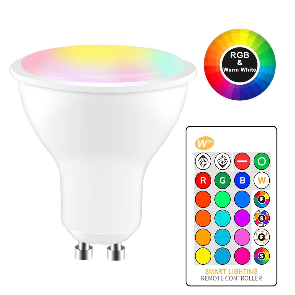 

8W RGB LED Bulb GU10 Color Changing Atmosphere Lighting LED Lamp Flash Strobe Fade Mode Bar KTV Decorative Lights Warm white