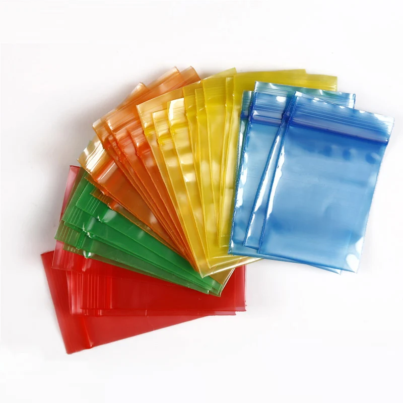 200pcs Red Orange Blue Yellow Orange Thick Reclosable Small PE Zip lock Bags Pouch Jewelry Mini Plastic Package Bag with Zipper