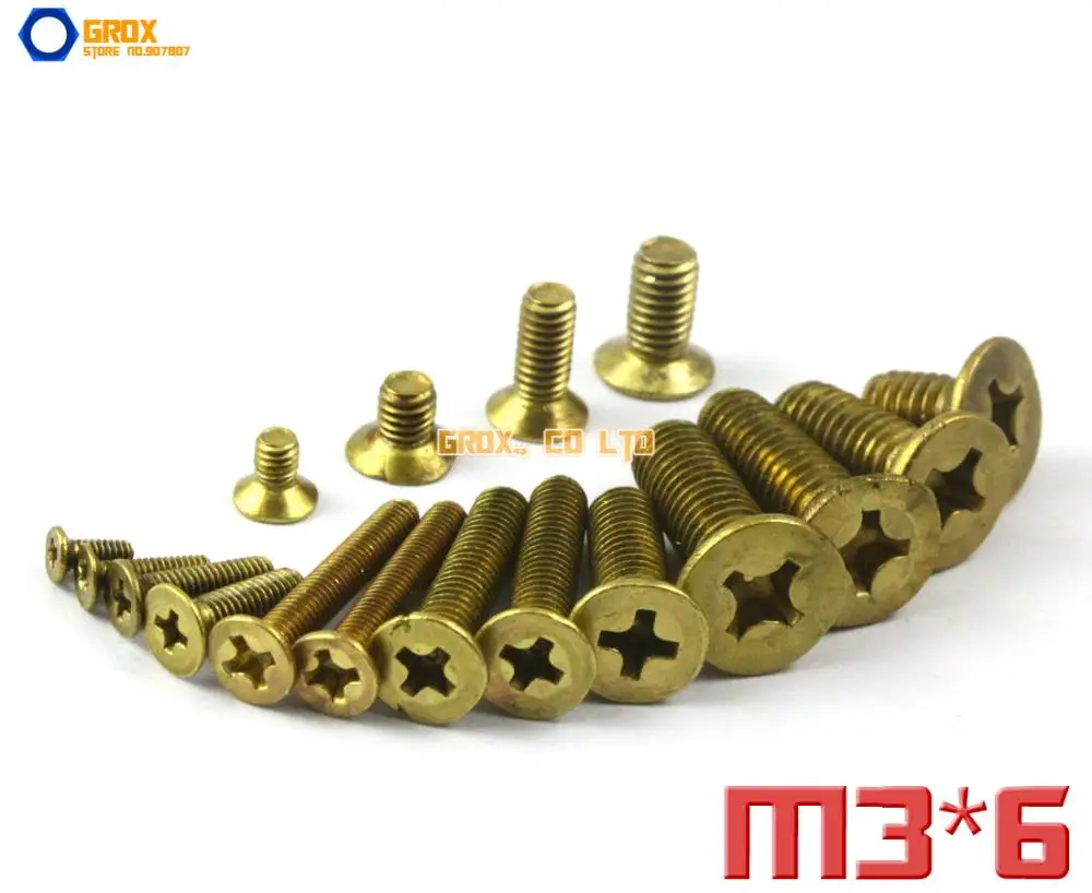 

200 Pieces M3 x 6mm Brass Phillips Countersunk Head Machine Screw