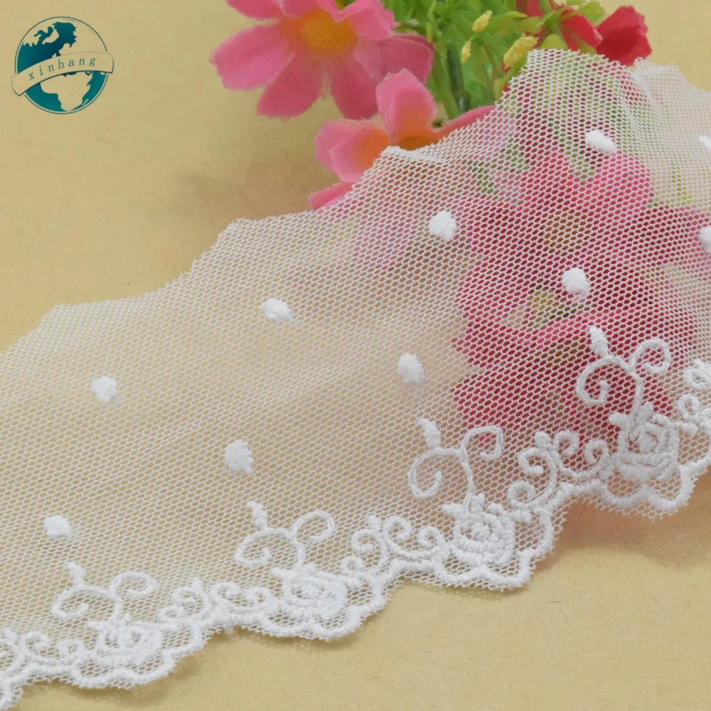 7cm Wide White Lace Cotton Embroidery Sewing Ribbon Fabric Guipure Diy Trims Warp Knitting DIY Wedding Garment Accessories#3802