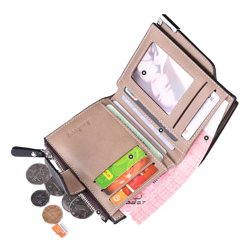 Brand wallet leather Men Wallet coin pocket zipper portfolio Handy luxury Short purse 3 Fold Male Purses Cards wallets