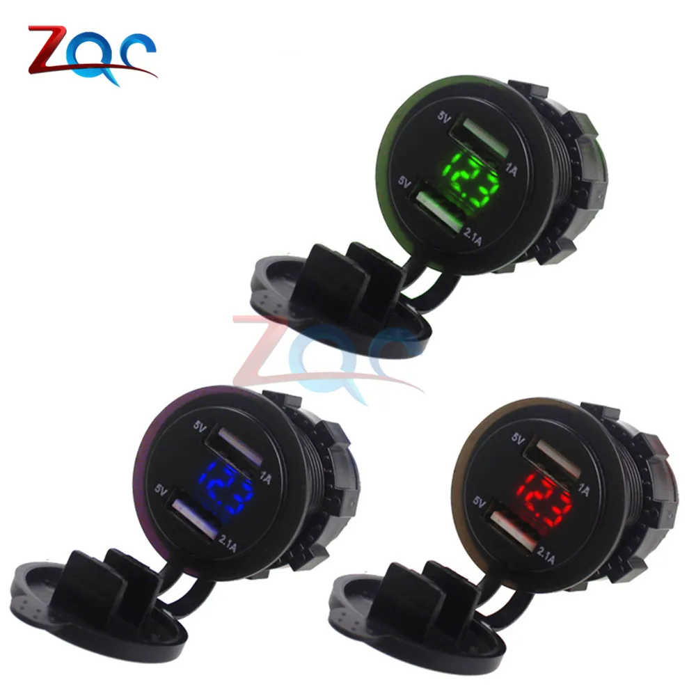 Carregador rápido com entrada usb dupla qc3.0, carregador para carro, tomada de alimentação, voltímetro digital à prova d'água, adaptador de carregamento para acendedor de cigarro