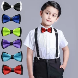 New Fashion Boys Bowtie Cotton 2 Layers Neckwear Adjustable Children Bow Tie for Party England Style Girls Solid ties DS19