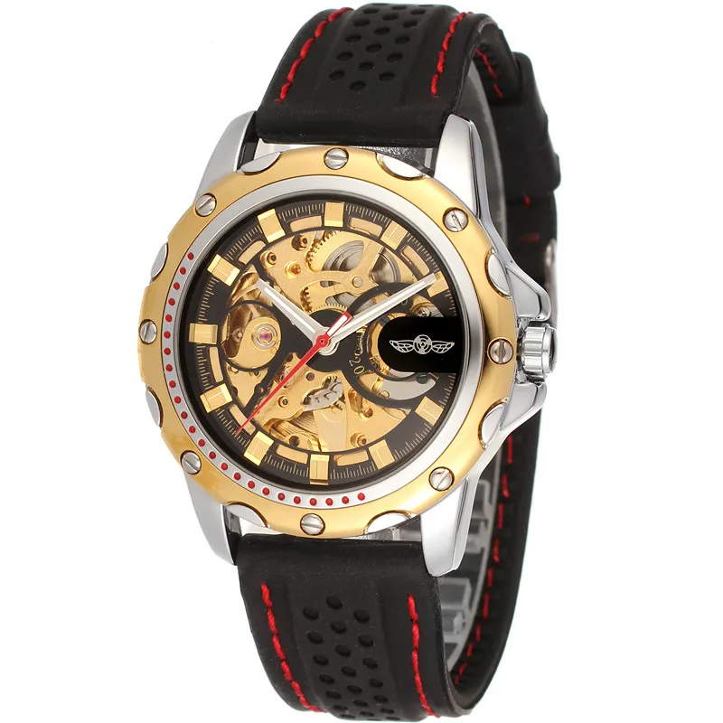 Neue Mode Gewinner Männer Silikon Automatische Mechanische Skeleton Uhren Männlichen Selbst-wind Military Business Uhr Relogio Masculino