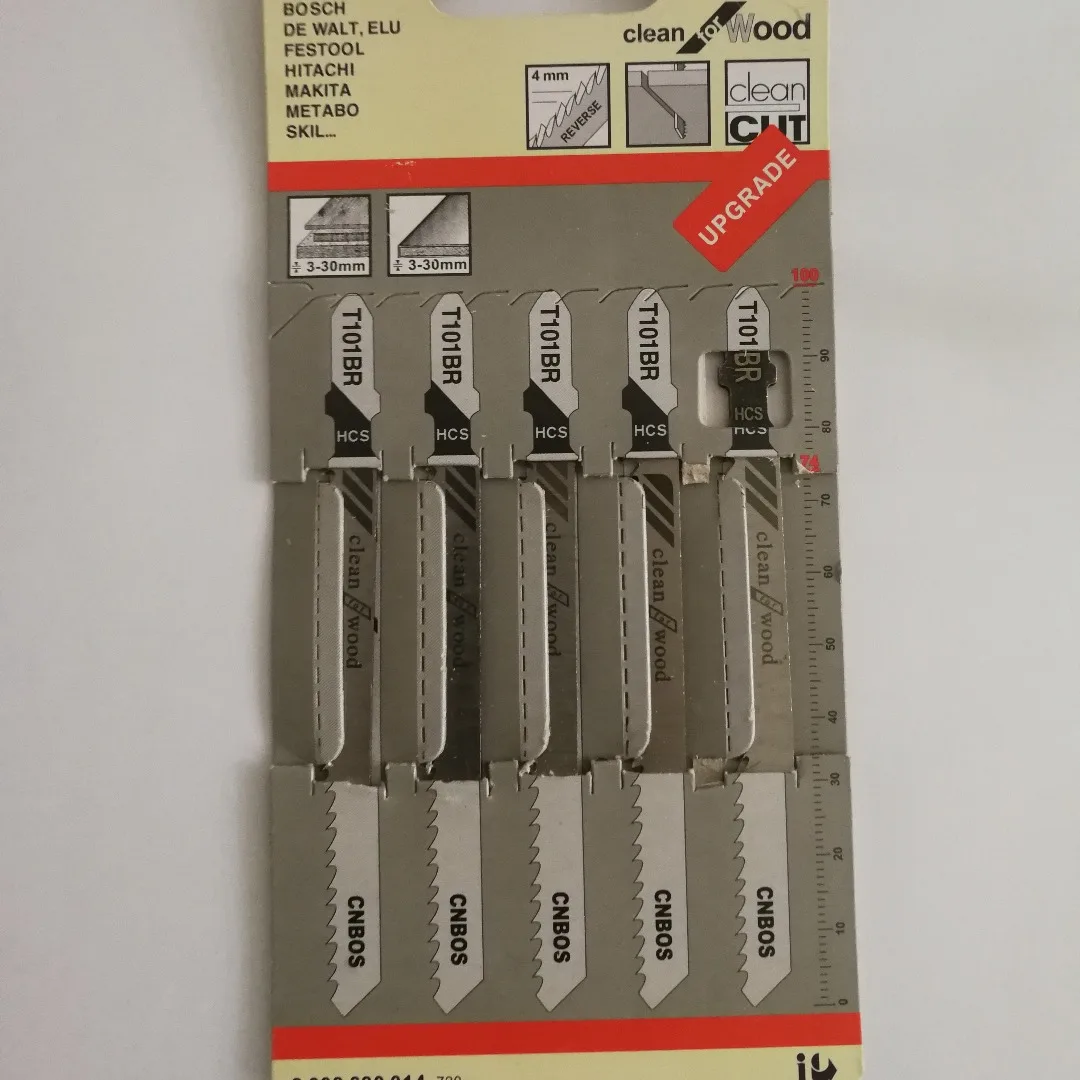 Hojas de Jigsaw T101BR, 5 unids/set, 100mm, corte hacia abajo, encimera, corte de madera para Bosch