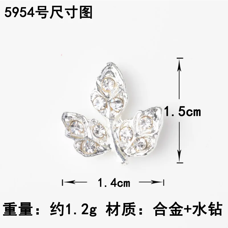 50pcs 15mm 20mm Silver Color Alloy Material Crystal Leaf Charm Flower pendant For Head DIY Wedding Handmade Jewelry Making