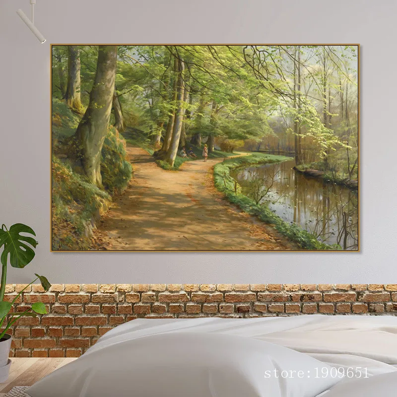 classical tree road stream landscape lot set canvas printings oil painting printed on cotton home wall art decoration picture