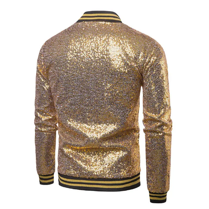 Jaqueta Bling de lantejoulas masculina, ouro brilhante, jaqueta do colégio, casacos de casamento, outwear, festa, palco, baile, moda, novo