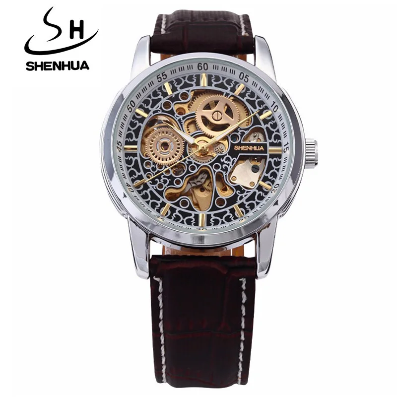 Famous Brand Shenhua Watch Men Vintage Automatic Mechanical Skeleton Watches For Men Leather Men\'s Watch Relogio Masculino