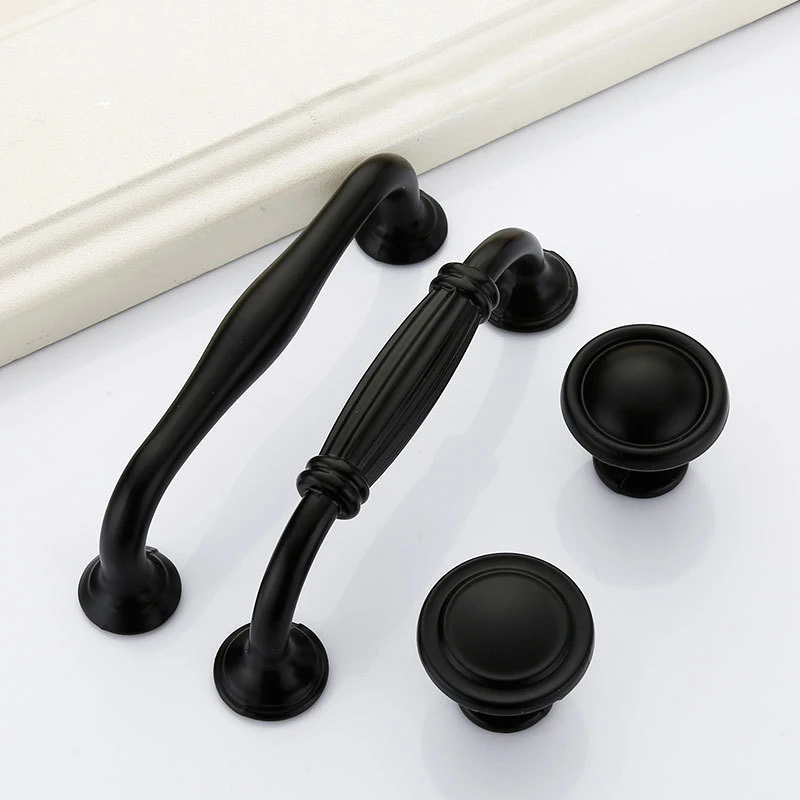 Aluminum Alloy Black Door Handle Bathroom Hardware Knobs Kitchen Cabinet Door Handles For Interior Doors Hardware Accessories