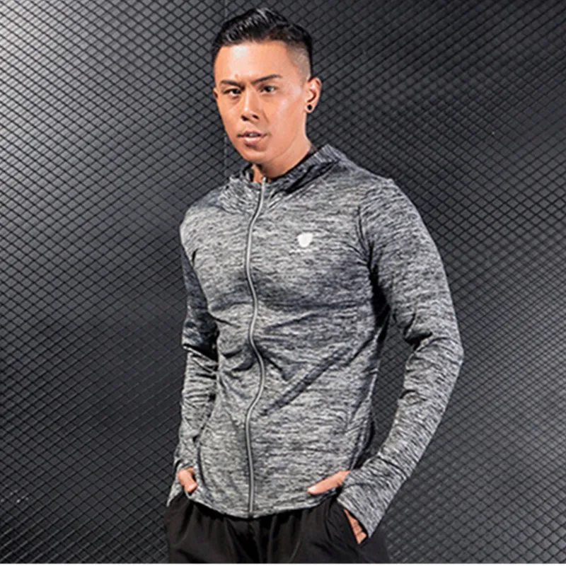 Long Sleeves for Male Fitness Gym Running Reflective Design Zipper Plus Size Training Coat High Elastic Men Clothing