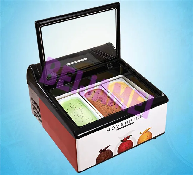 BEIJAMEI ขนาดเล็กตาราง Top Ice Cream Gelato ตู้โชว์ขนาดเล็กอิตาเลี่ยน Gelato ตู้แช่แข็งไอศกรีมผลไม้จอแสดงผลตู้