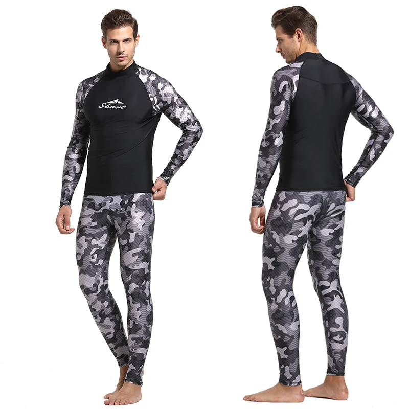 Maglietta da bagno Rashguard da uomo, manica lunga, costumi da bagno ad asciugatura rapida, Diveskins Rash Guard superiore e inferiore, muta di