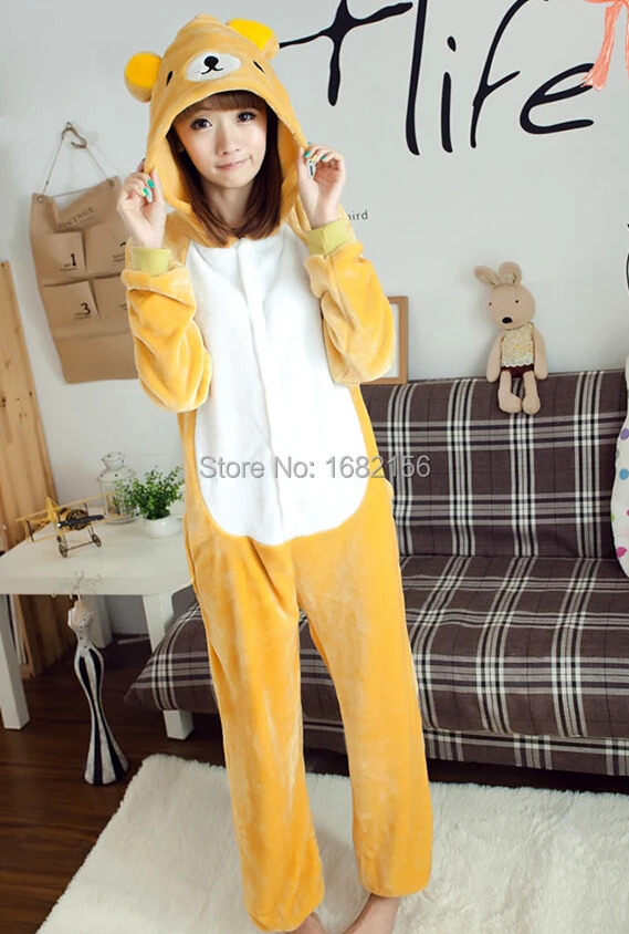 Kigurumi Anime Unisex Adult Rilakkuma Bear Onesies Children Pajamas Cosplay Costume For Halloween Carnival Masquerade Party