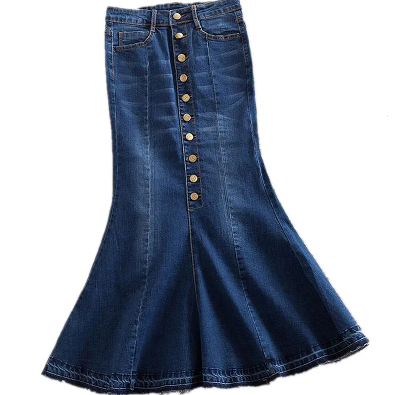 

women denim skirts High waist long denim skirt fashion ladies trumpet mermaid