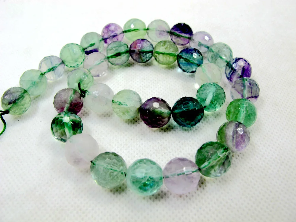 100% Natural Multi Rainbow Fluorite 12mm Faceted Round Gem Stone Jewelry Loose Bead for Jewelry Gift Making 16