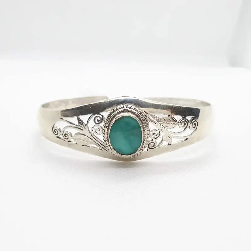 Nepal 925 Sterling Silver Inlaid Natural Turquoise Stone Hollow Vintage Open Cuff Bangles Free ship T9108