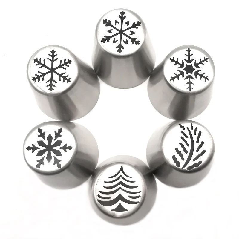 

6pcs Cake Mold Christmas Nozzles Set Santa Claus Christmas Tree Snow Icing Piping Tips Russian Nozzle Pastry Cake Baking Tools