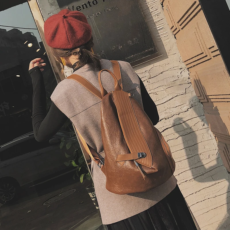 Women\'s Backpacks Fashion Women 2022 Bag PU Leather Backpack Female Solid Coffee Color Gift Backpack Schoolbag For Girls 457