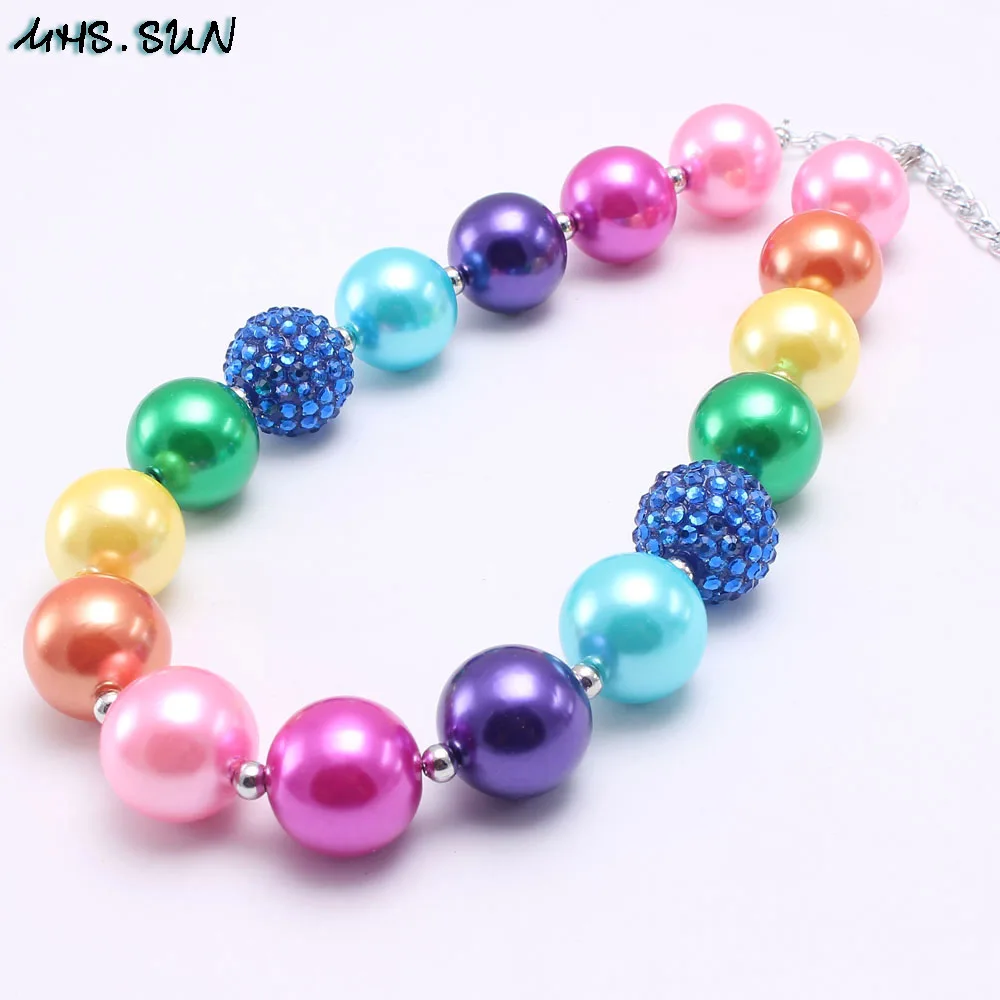 MHS.SUN Rainbow Color Chunky Beads Necklace For Girls Child Fashion Bubblegum Necklace Kids Baby Jewelry Gifts New