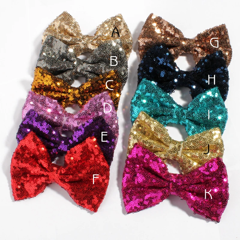 30PCS 13cm Newborn Big DIY Shiny Sequin Hair Bows With Hair Clips Handmade Applique Sequins Bows Knot for Women Hair Accessories