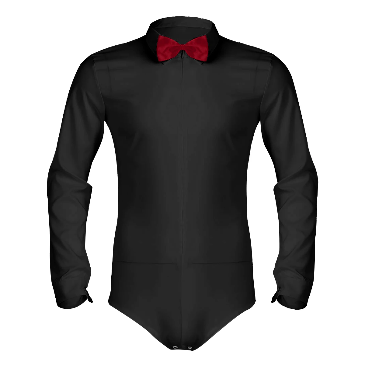 Men Zipper Professional Latin Dance Shirt with Bowtie One-piece Romper Shirt Mens Long Sleeve Stage Ballroom Dance Wear Bodysuit