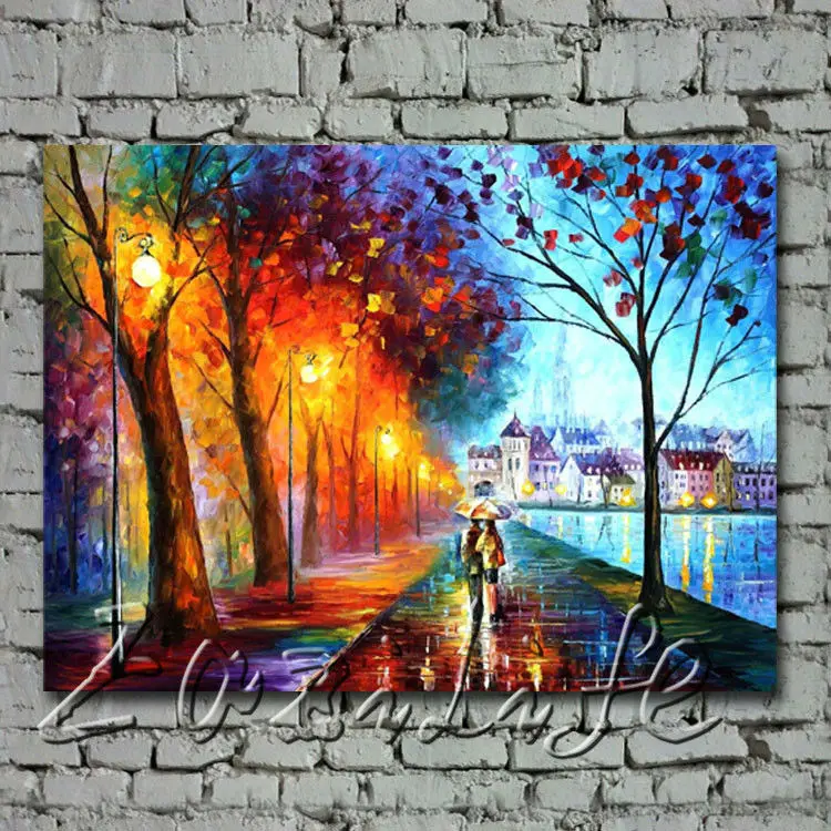 

Canvas cityscape painting Palette knife oil painting wall art pictures for living room home decor quadros caudros decoration01