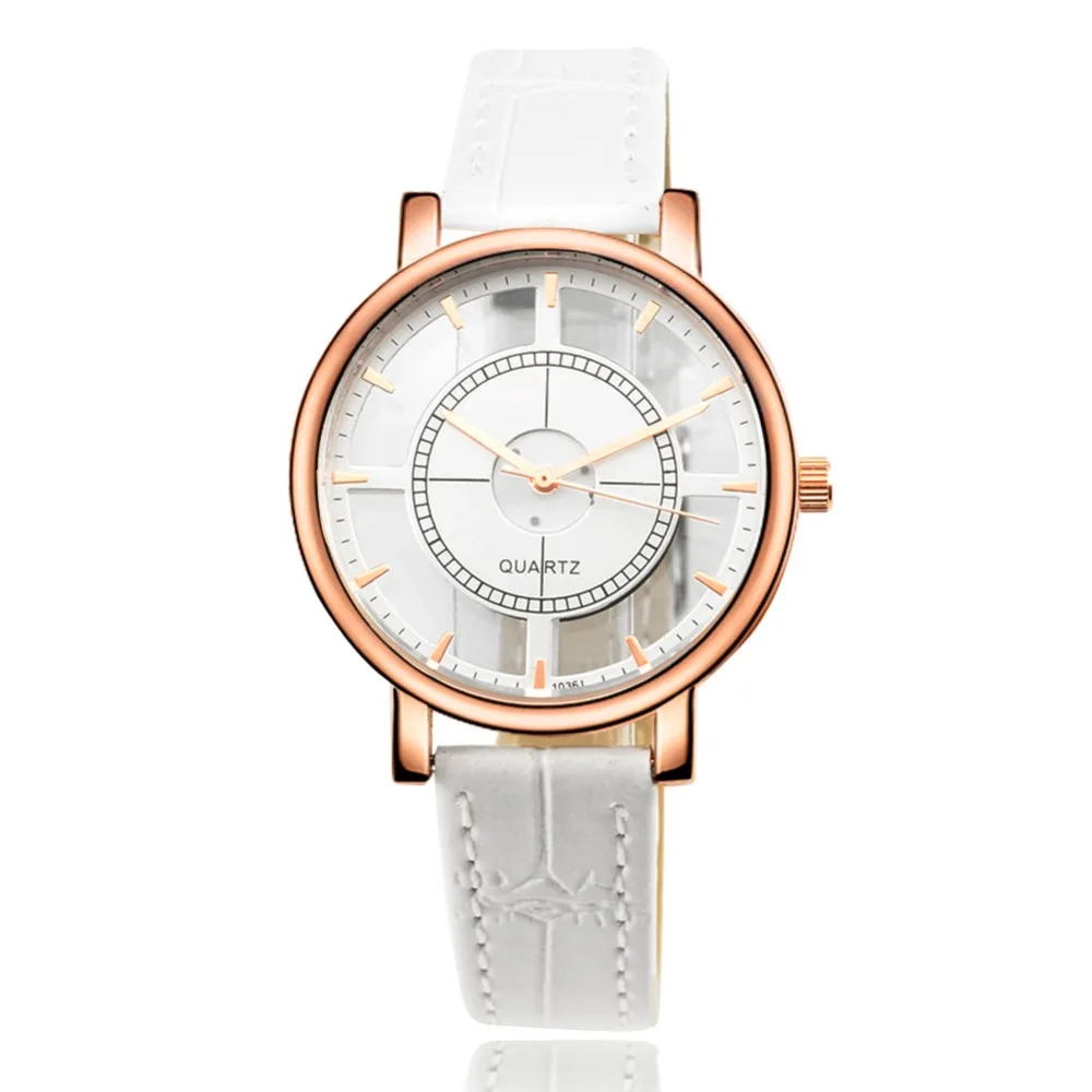 New Arrival Luxury Rose Gold Watch Unique Fashion Transparent Dial Quartz-Watch Women Watches Leather Strap Ladies Watch Hour