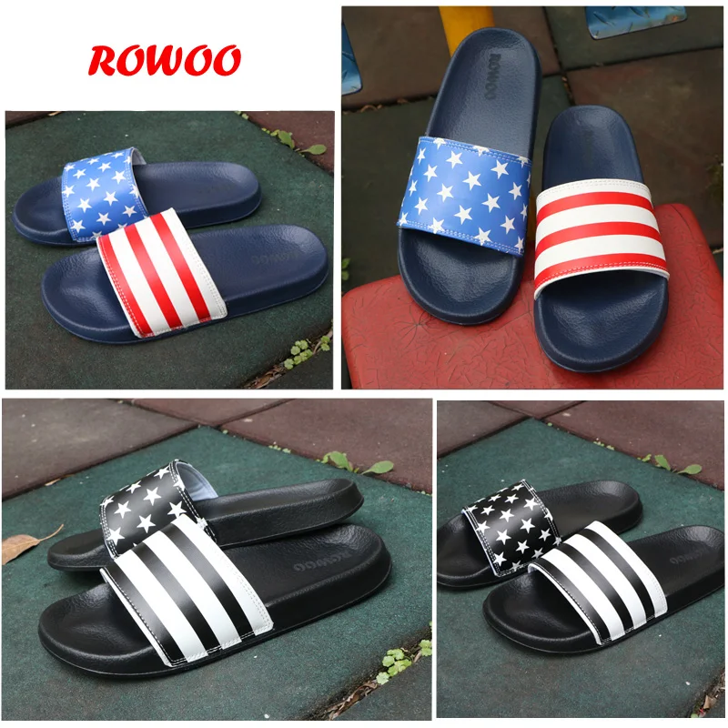 Mens Slides Flat Flip Flop Non-Slip Designer Striped Sandals Home Slippers Male Fashion Slides Casual House Pool Footwear 2022