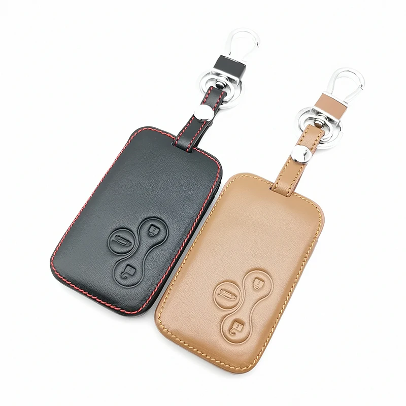 Leather Car Key Case Cover Skin Protector For Renault Clio Megane 2 3 Koleos Logan Scenic 3 Buttons Smart Card